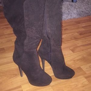 Suede brown high heel boots